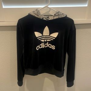 Girls black velvet Adidas hooded sweatshirt